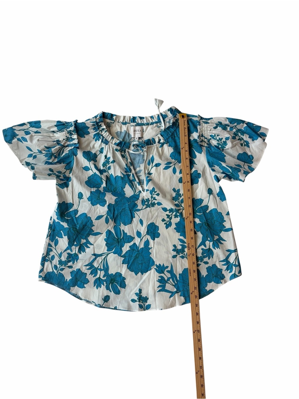 MISA Los Angeles Suparna Turquoise Floral Ruffle Top M NWT - Picture 5 of 10